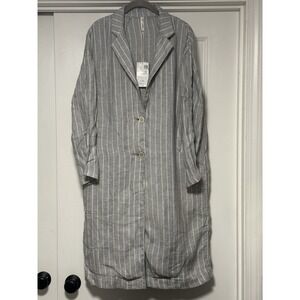 Mango, Mango‎ Casual Women's 100% Linen Coat/Jacket, Gray/White Stripped, Size M